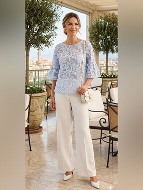 NY Collection Light Blue Lace Top Size Petite Large Chic Classy Cottagecore